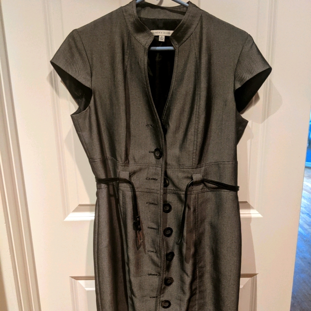 Gray button-down belted dress